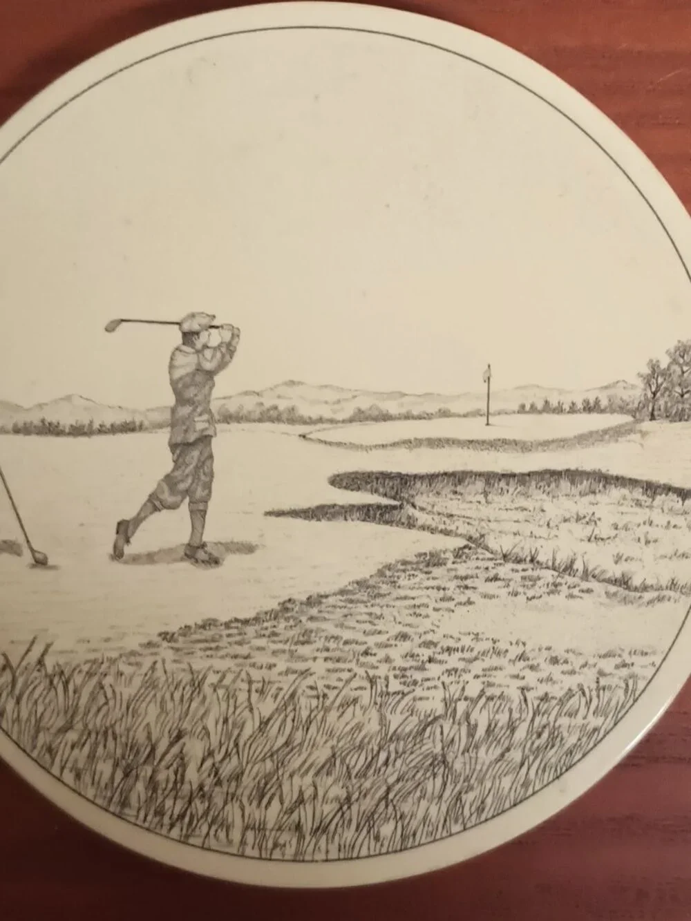 Vintage Barlowe Golf Coasters Set of 4 Made in USA Etched Golf Scene Faux Scrims